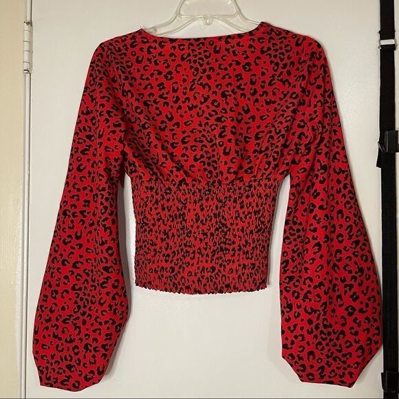 Charlie Holiday Red Leopard Square Neck Blouse top - Picture 7 of 8